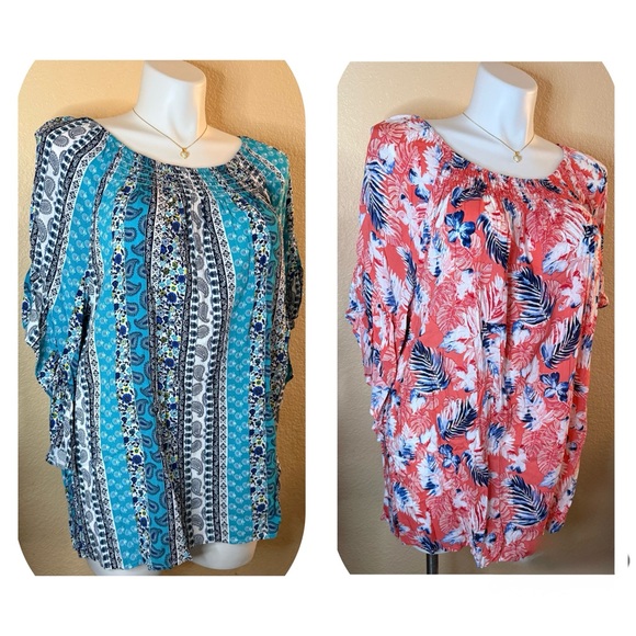 Terra & Sky Tops - 2/$24 Terra & Sky Blue and Coral Floral Blouses